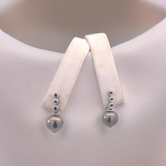 Tahitian Pearl & Sapphire Earrings 14k Gold 9.46 mm Certified $1,790 111301 - Picture 7 of 12